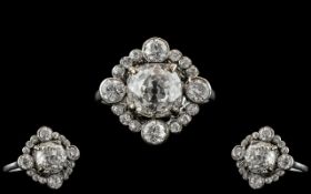 Edwardian Period 1902 - 1910 Stunning 18ct White Gold Diamond Set Cluster Ring.