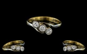 18ct Gold - Attractive 3 Stone Diamond Set Ring. The Three Pave Set Diamonds of Excellent Colour and