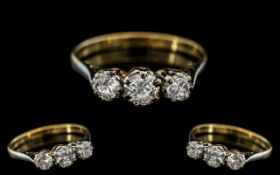 18ct Gold - Attractive 3 Stone Diamond Ring. Marked 18ct to Interior of Shank. Diamonds of Good
