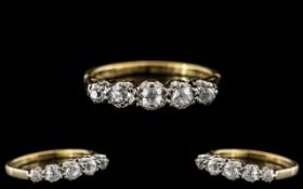 Ladies 18ct Gold - Attractive 5 Stone Diamond Set Ring - Gallery Setting.