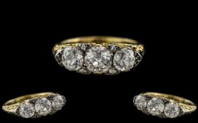 Antique Period - Stunning 18ct Gold Gallery Set 3 Stone Diamond Ring.