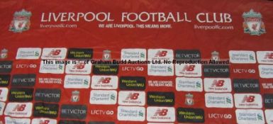 Club partners/sponsors backdrop used in the Press Conference Room at Liverpool Football Club's