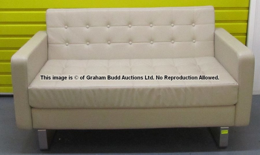 Two-seater cream leather sofa from outside Jurgen Klopp's Manager's Office at Liverpool Football