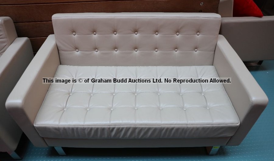 Two-seater cream leather sofa from outside Jurgen Klopp's Manager's Office at Liverpool Football - Image 2 of 2