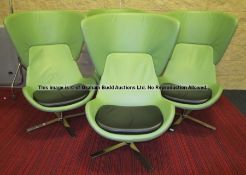 Four matching pea-green leather swivel-base armchairs from the Players' and Staff Canteen at