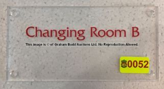 Clear acrylic CHANGING ROOM B door sign from the Changing Rooms Corridor at Liverpool Football