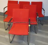 Six matching red upholstered audience chairs from the Press Conference Room at Liverpool Football