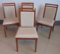 Four matching wooden dining chairs from the Players' and Staff Canteen at Liverpool Football Club'