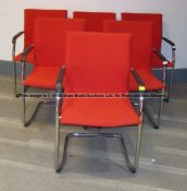 Six matching red upholstered audience chairs from the Press Conference Room at Liverpool Football