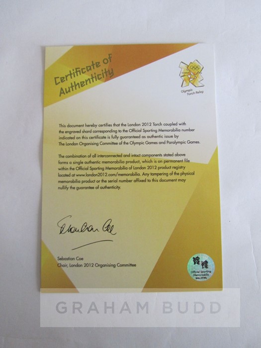London 2012 Olympic Games bearer's torch with Tom Daly autographed 'shard', acquired at the Official - Image 12 of 13