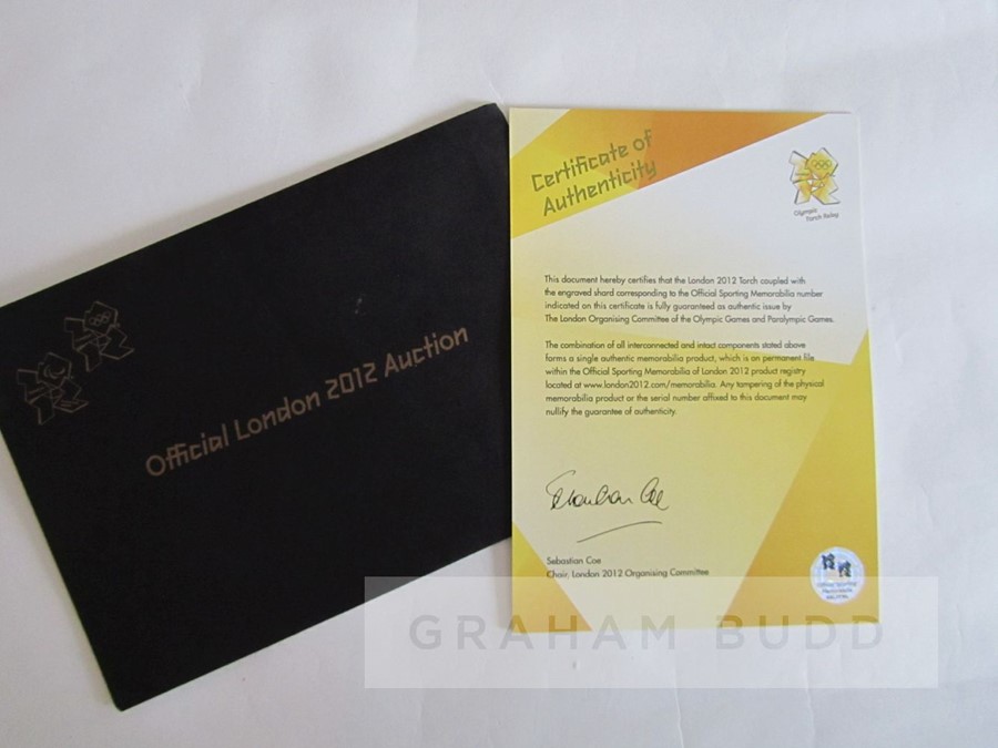 London 2012 Olympic Games bearer's torch with Tom Daly autographed 'shard', acquired at the Official - Image 13 of 13