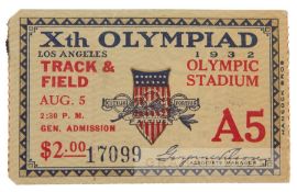 1932 Los Angeles Olympic Games Track & Field ticket, Obverse printed Xth OLYMPIAD LOS ANGELES 1932