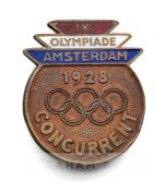 1928 Amsterdam Olympic Games bronze and enamelled competitor’s lapel badge, decorated with the