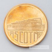 A Festival of British Racing Ascot 1989 gilt medallion, inset in a Theo Fennell case, of circular