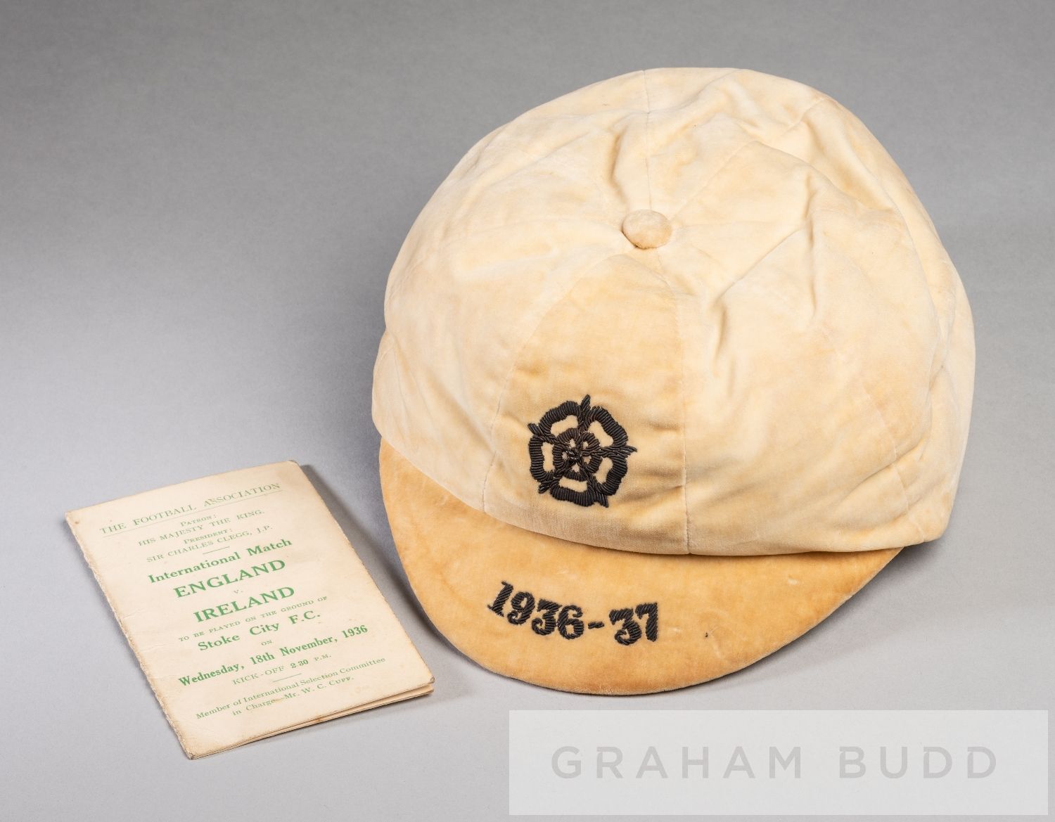 White England v Ireland international cap awarded to Arsenal's Cliff Bastin for the match played