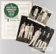 Tennis legends b&w photographs from the 1930s and Wimbledon programme, comprising a b&w photograph