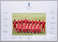 England Cricket team v Australia 2014 team signed photograph, 16 by 11in. signed in pencil by 15