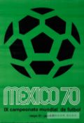 1970 Mexico FIFA World Cup tournament poster, the green poster featuring the ball emblem and