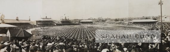 Sydney Cricket ground 1901 panoramic b&w photograph, mounted, framed and glazed, 48 by 119cm., bears