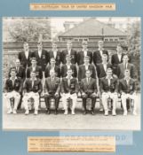 Black and white team photograph of the 25th Australian Cricket tour to England, 1968, with typed