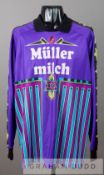 Zbigniew Robakiewicz Legia Warsaw no.1 goalkeeper's jersey, circa early 1990s, purple and multi-