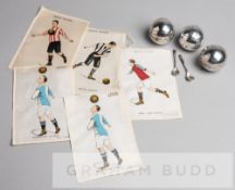 An Edwardian silver three-piece football cruet suite, hallmarked Henry Williamson Ltd, Birmingham,