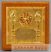 Football League Division Two Championship medal plaque awarded to a Bolton Wanderers player in