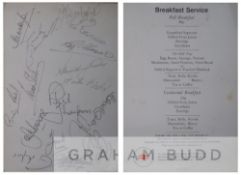 Liverpool FC autographed 1970s British Rail Breakfast Service menu, signed on a match day when the