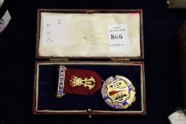 A silver and enamel Masonic medal cased.