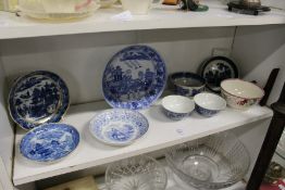 A small collection of 19th century and later English and Chinese blue and white porcelain together