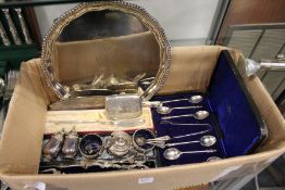 Various items of silver ware and plated items to include cigarette case, cased set of coffee spoons,