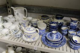 Blue and white china with various part services.