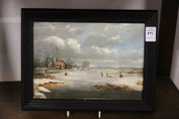 'Frozen River Landscape' oil on board.