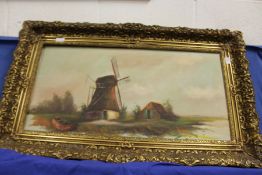 Dutch school 'Windmill by a River' oil on canvas.