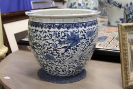 A Chinese blue and white fish bowl.