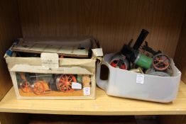 A Mamod traction engine, boxed and another similar.