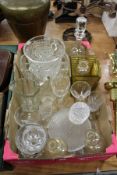 A box of glassware to include an ice pail, port decanter etc.