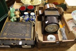 Miscellaneous collectables to include mantle clocks, an old Bible, Sylvac bunny rabbits and dogs