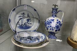 A small group of blue and white china.