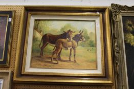 'Two Donkeys in a Landscape' oil on canvas.