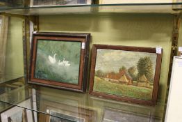 Two small oil paintings and a watercolour.