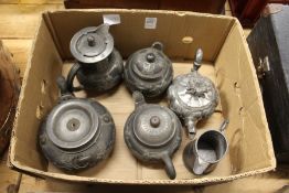 A Chinese pewter tea set etc.