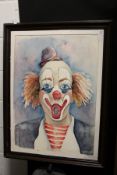 A painting of a clown, watercolour.