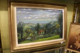 'Rural Landscape with Cottages' oil on canvas.