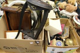 Miscellaneous collectables to include a stool, a pair of lamps, a wooden tray, scales etc.