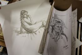 A small group of unframed posters.