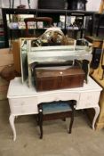 A painted dressing table together with a small mahogany stool.