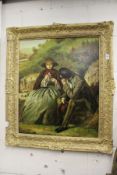 'A Courting Couple Seated in a Rural Landscape' oil on canvas, signed.