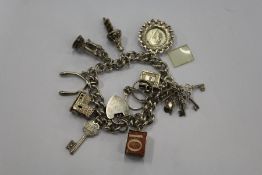 A silver charm bracelet.