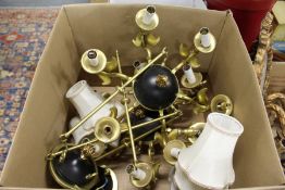 A pair of Empire Revival brass six branch chandeliers.